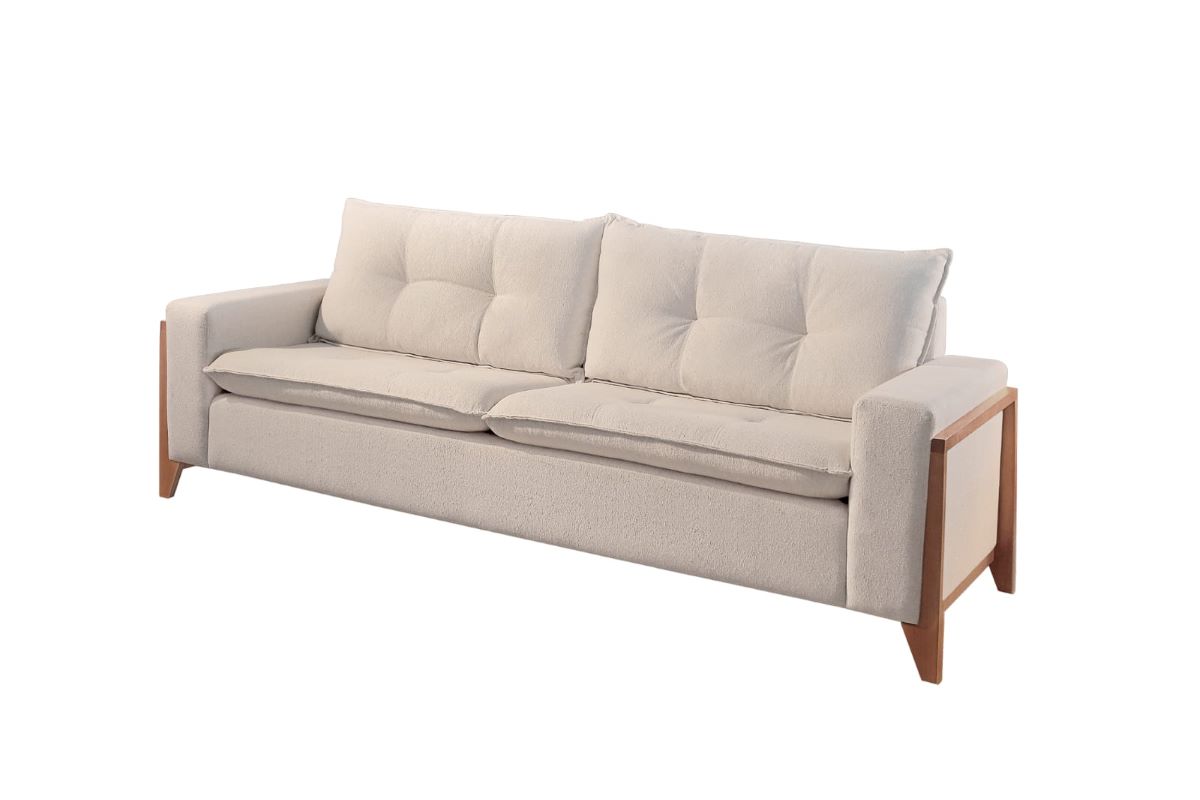 Sofá 730 3 Lugares Cancun Nude Pé Imbuia mel Rondomóveis